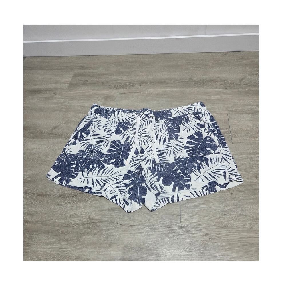 Nautica Woman's Linen Blend Blue Palm Leaf Shorts Size XXL Resort Wear